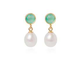 Cerulean and Freshwater Pearl - Drop Earrings