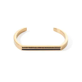 Coeur De Lion Gold and Black Crystal Square Stripes Bangle Cuff