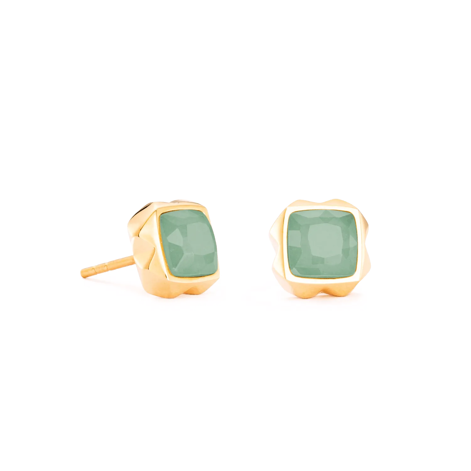Coeur De Lion Gold Green Aventurine Square Stud Earrings