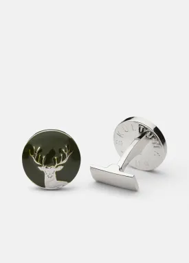 Cufflinks | The Hunter | Silver & Green | The Deer