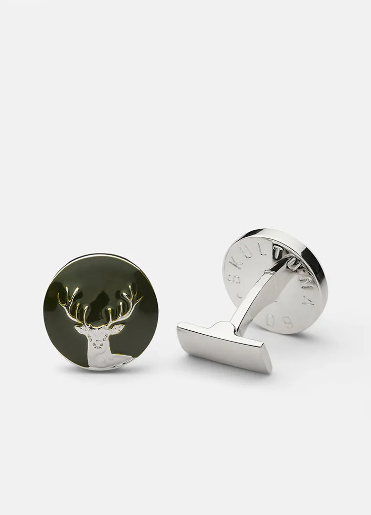 Cufflinks | The Hunter | Silver & Green | The Deer