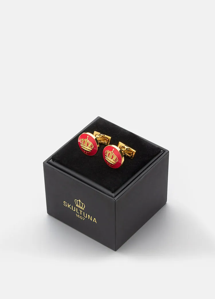 Cufflinks | The Skultuna Crown Gold | Italian Racing Red
