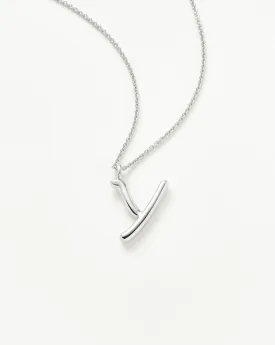 Curly Molten Initial Pendant Necklace - Initial Y | Sterling Silver