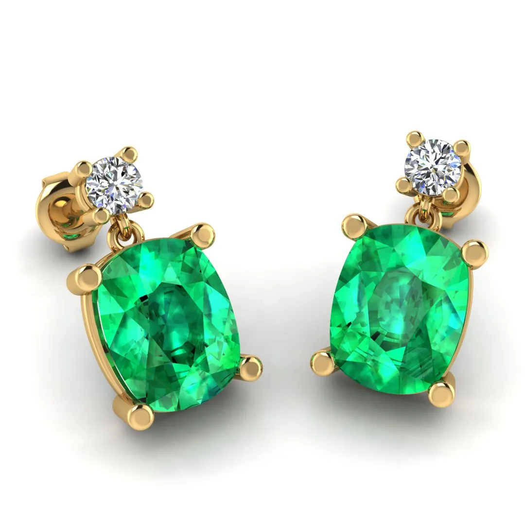 Cushion Shape Emerald Natural Diamond Drop Earrings EDCCE