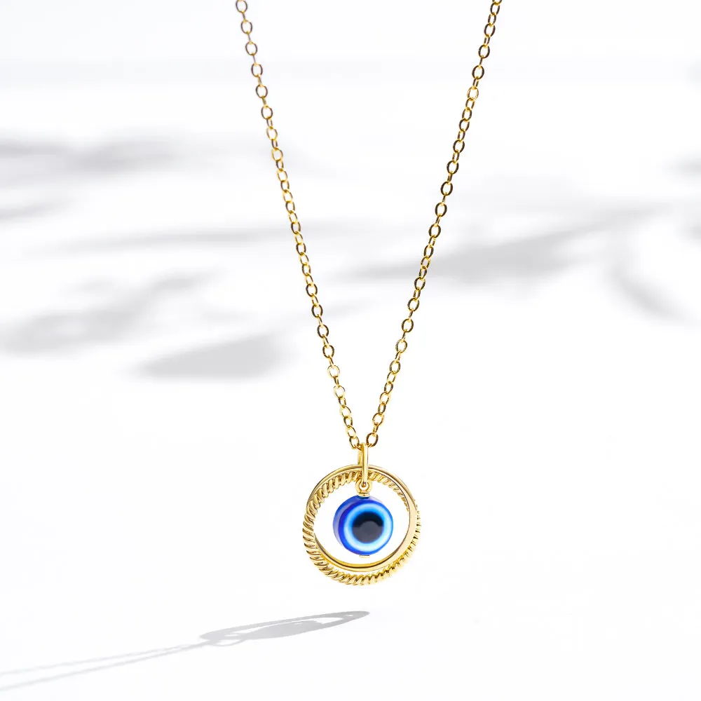 Dainty 14K Gold Layered Evil Eye Religious Necklace- Ring Blue Eye