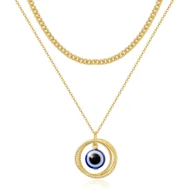 Dainty 14K Gold Layered Evil Eye Religious Necklace- Ring Blue Eye
