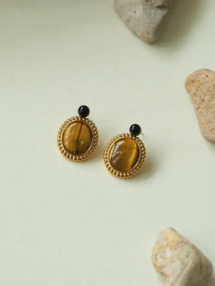 Dark Night Tiger Eye Mirror Gemstone Earrings- Tiger Eye Stone Earrings