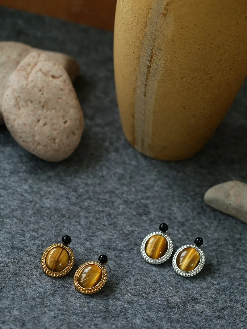 Dark Night Tiger Eye Mirror Gemstone Earrings- Tiger Eye Stone Earrings