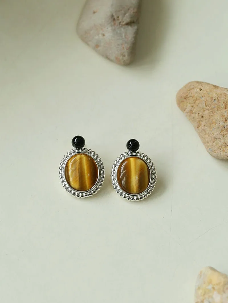 Dark Night Tiger Eye Mirror Gemstone Earrings- Tiger Eye Stone Earrings