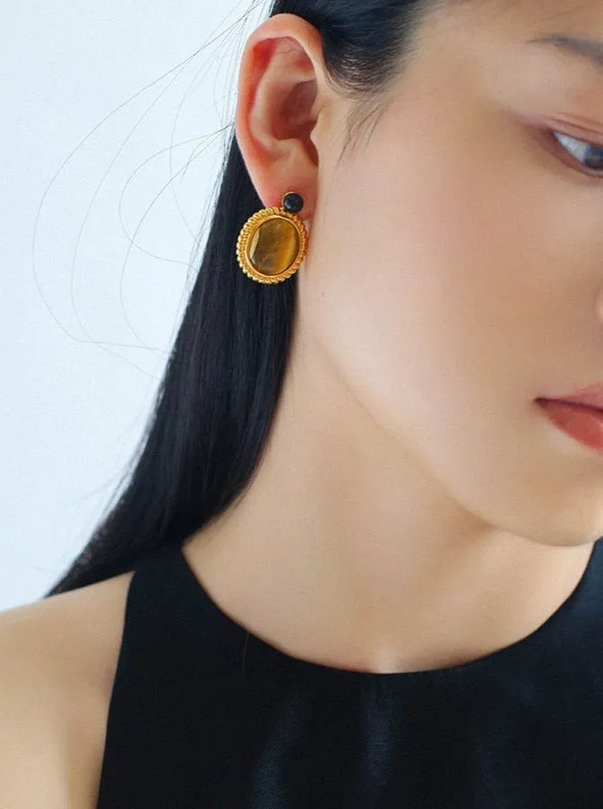 Dark Night Tiger Eye Mirror Gemstone Earrings- Tiger Eye Stone Earrings