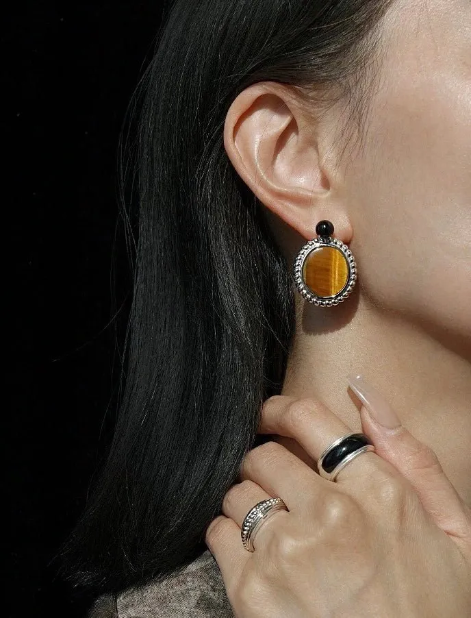 Dark Night Tiger Eye Mirror Gemstone Earrings- Tiger Eye Stone Earrings