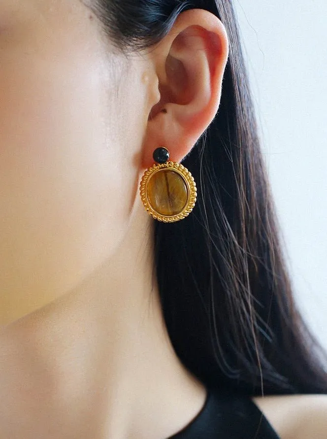 Dark Night Tiger Eye Mirror Gemstone Earrings- Tiger Eye Stone Earrings