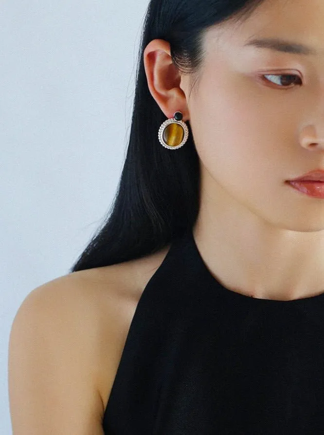 Dark Night Tiger Eye Mirror Gemstone Earrings- Tiger Eye Stone Earrings