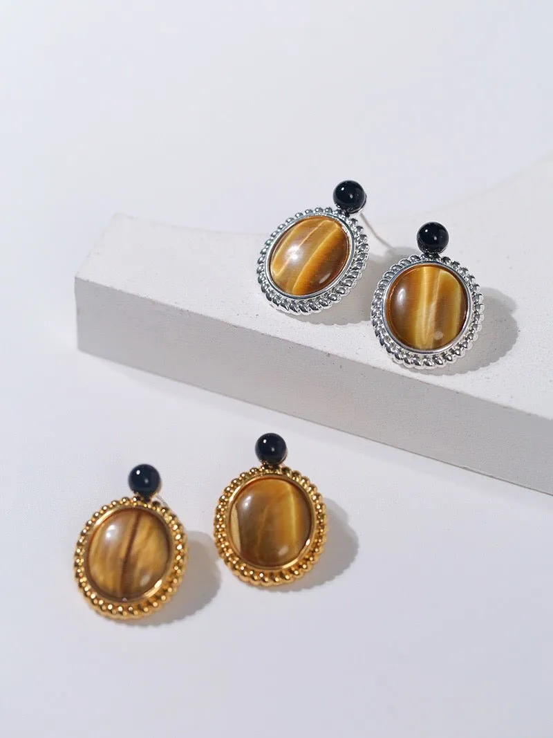 Dark Night Tiger Eye Mirror Gemstone Earrings- Tiger Eye Stone Earrings