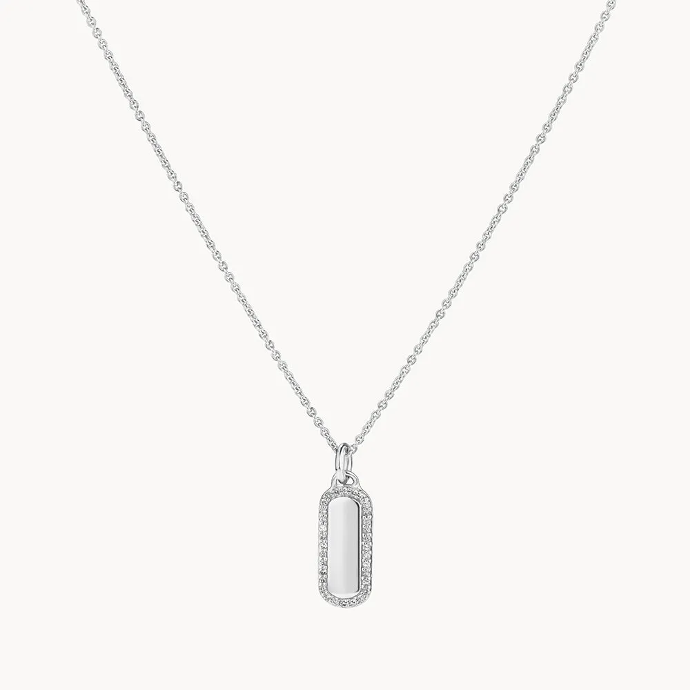 Diamond Engravable Bar Necklace in Silver