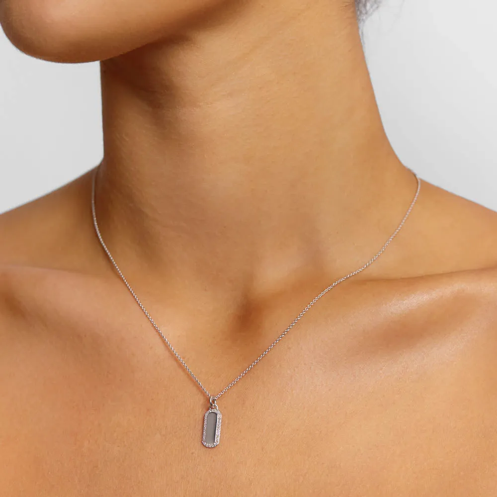 Diamond Engravable Bar Necklace in Silver