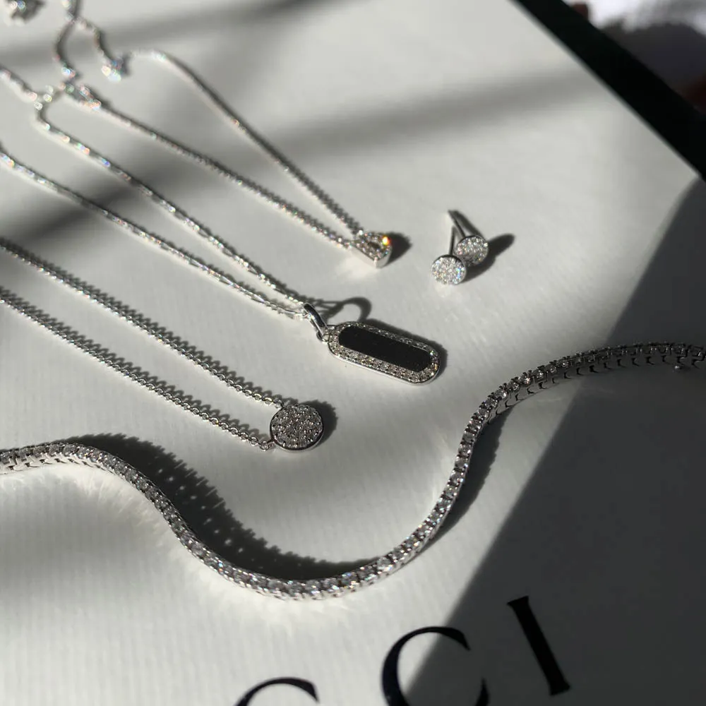 Diamond Engravable Bar Necklace in Silver