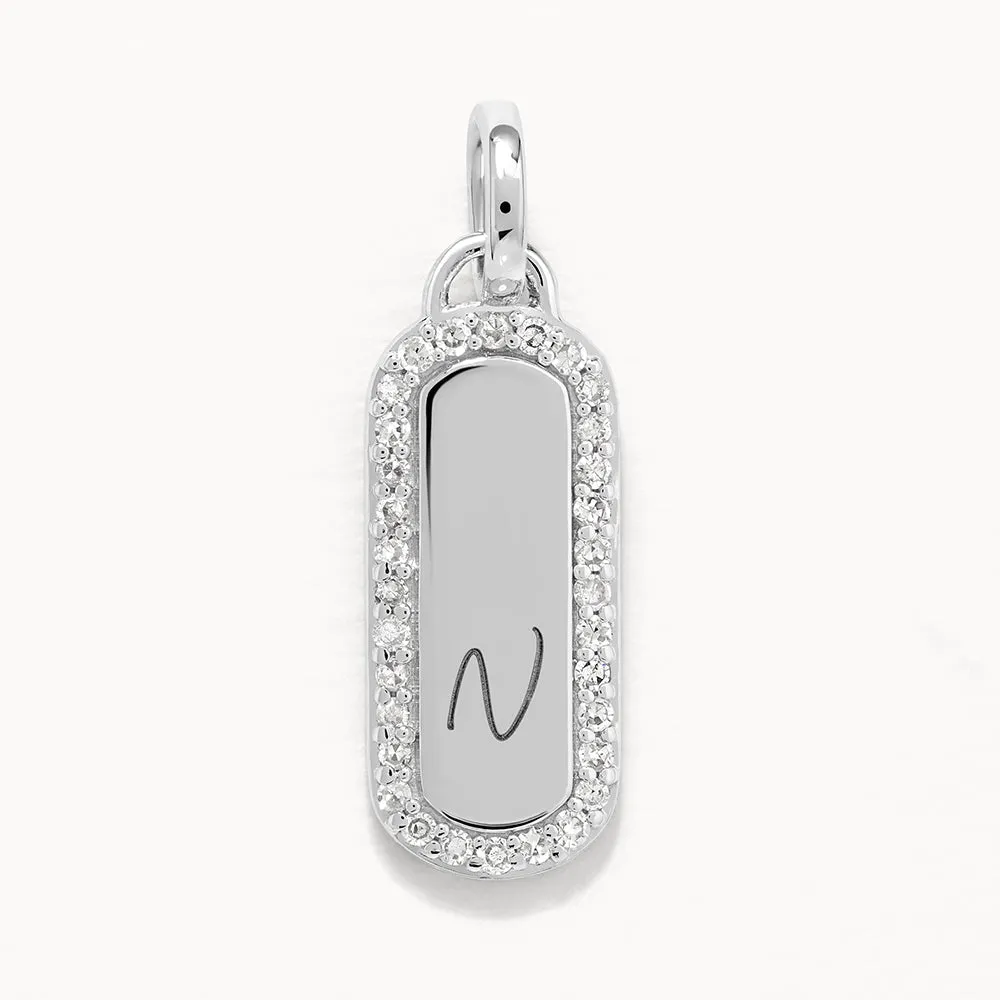 Diamond Engravable Bar Necklace in Silver