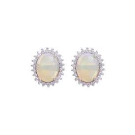 Earrings - Opal & White Topaz Halo