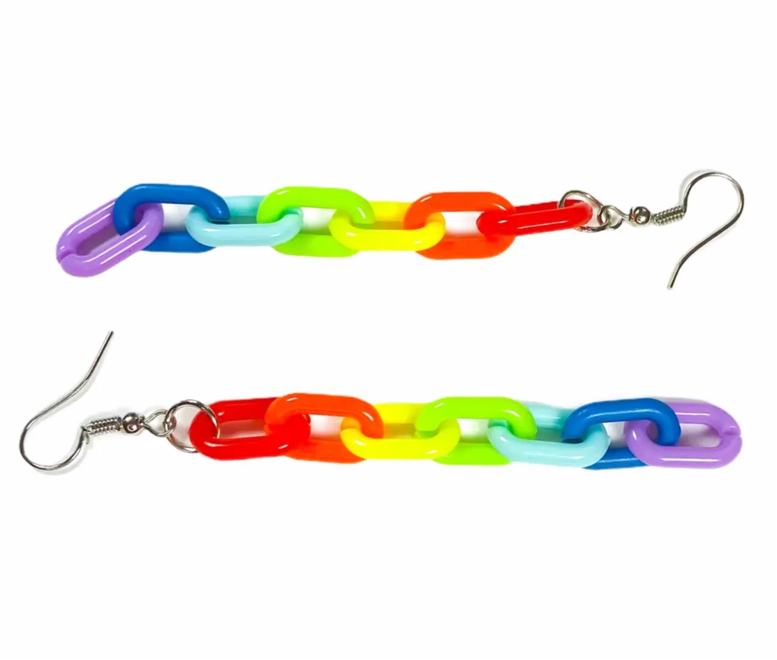 Earrings - Rainbow chain drop