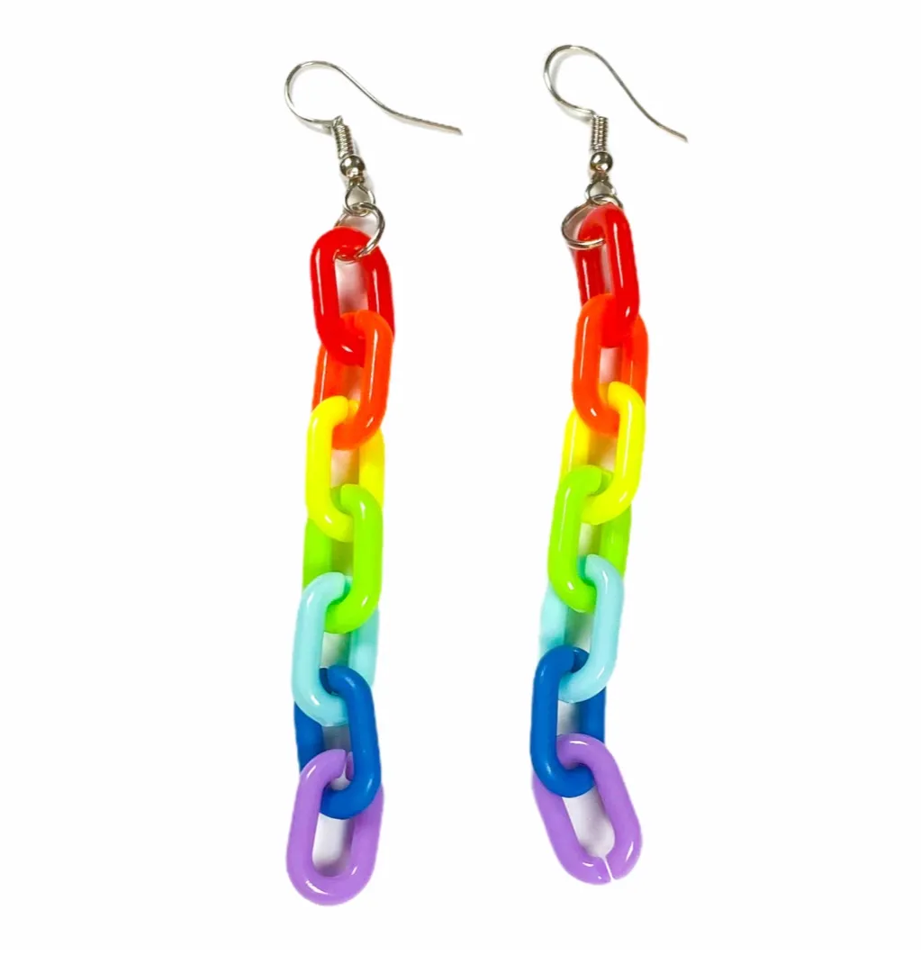 Earrings - Rainbow chain drop