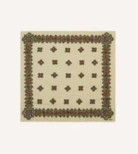 Ecru Medallion Print Cotton-Silk Bandana