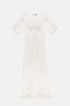 Edina Dress Pansy Embroidery White