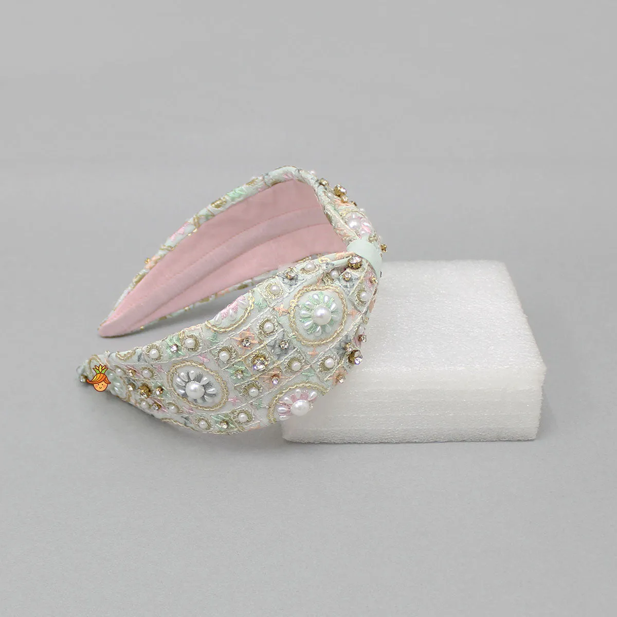 Embroidered Sequins And Beaded Work Green Hairband