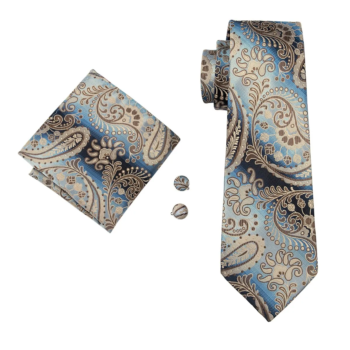 Essential Brown Paisley Tie Pocket Square Cufflinks Set Gift Box Set