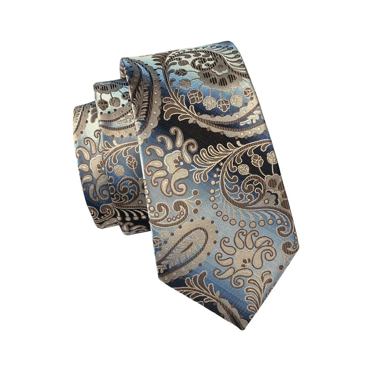 Essential Brown Paisley Tie Pocket Square Cufflinks Set Gift Box Set