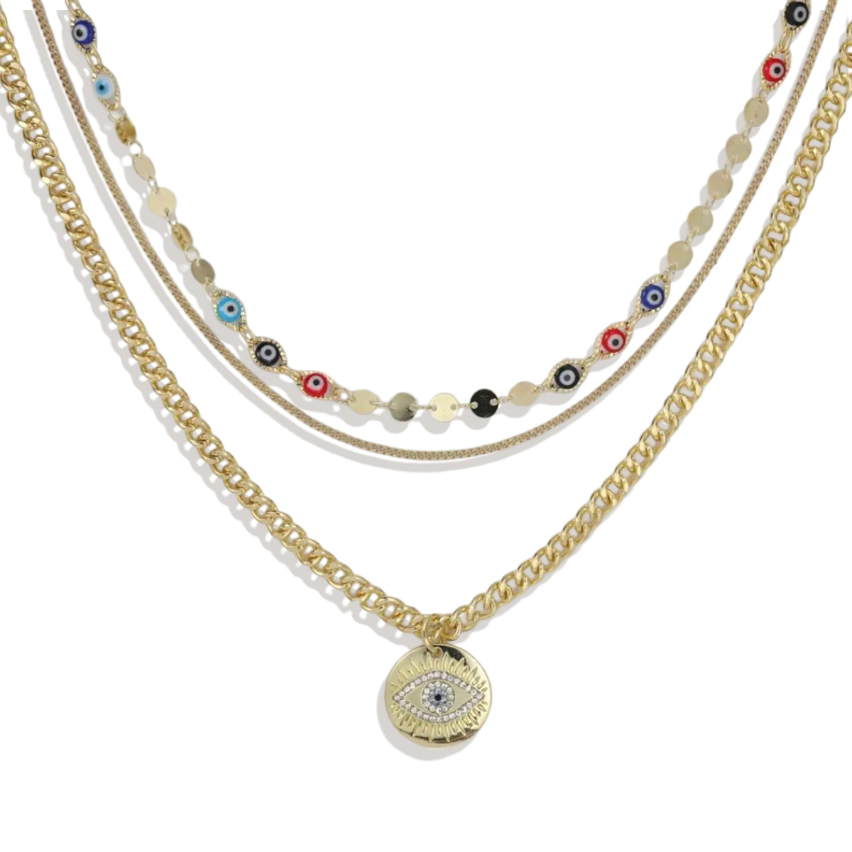 Evil Eye Curb Chains Stacked Necklace