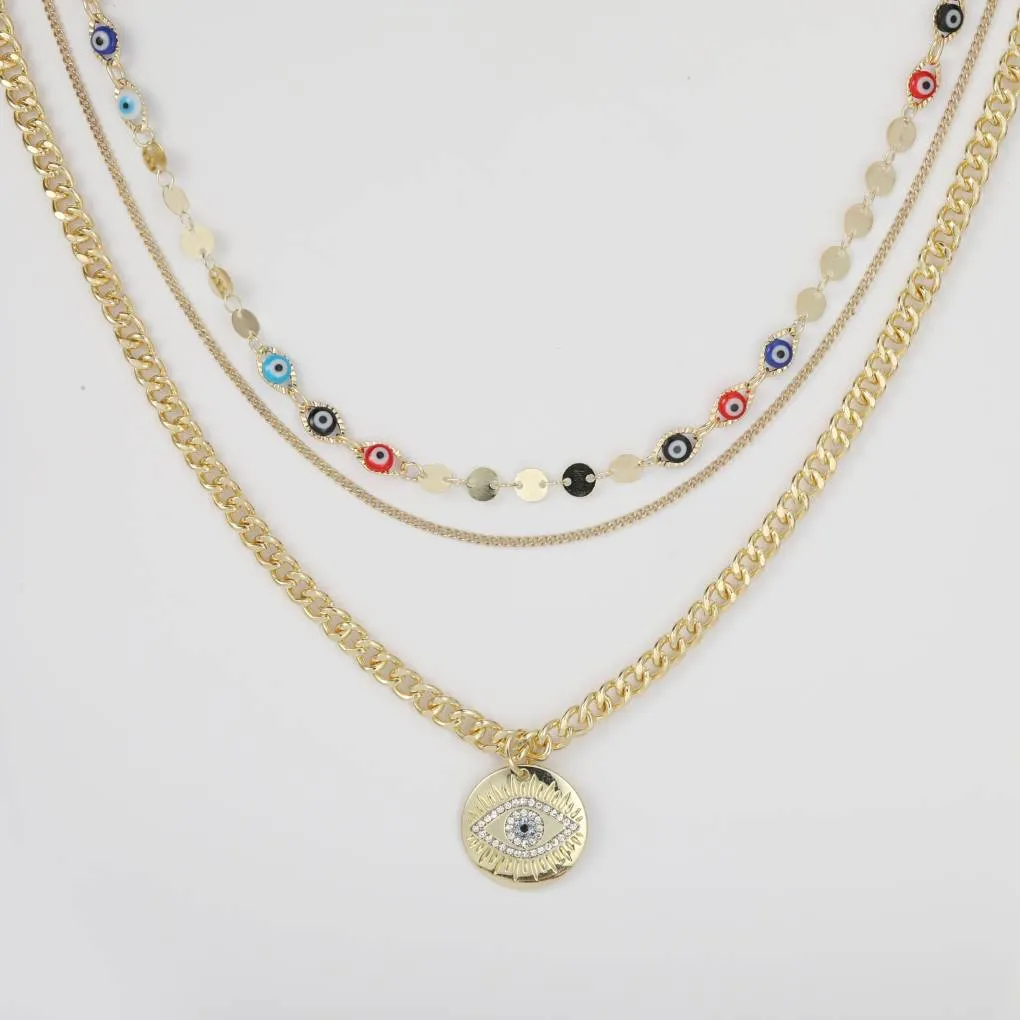 Evil Eye Curb Chains Stacked Necklace