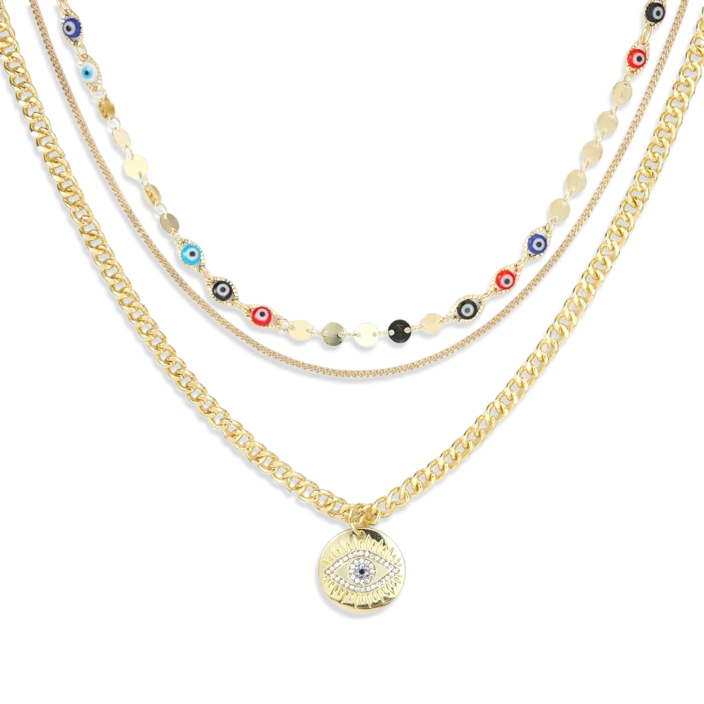 Evil Eye Curb Chains Stacked Necklace