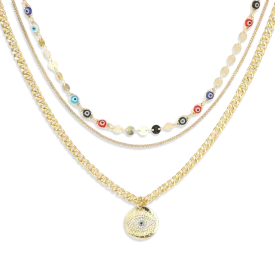 Evil Eye Curb Chains Stacked Necklace