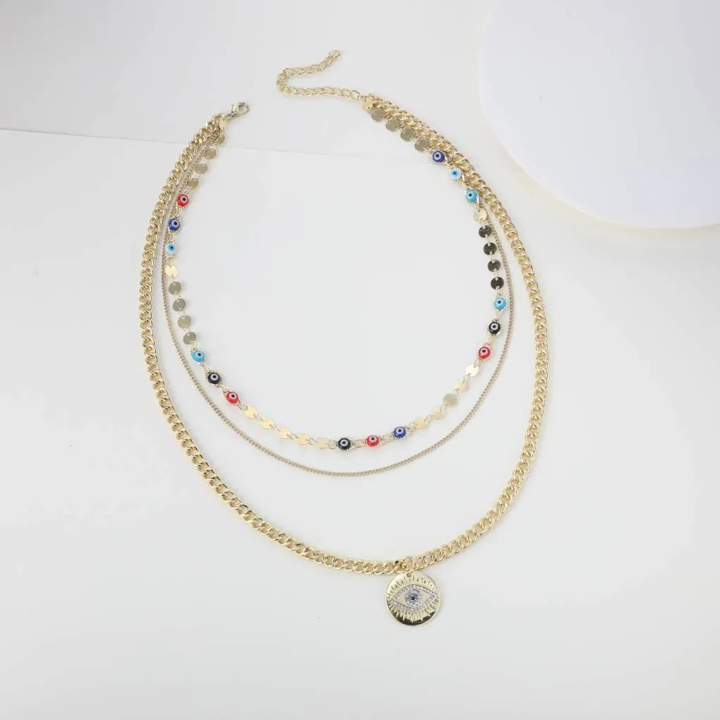 Evil Eye Curb Chains Stacked Necklace
