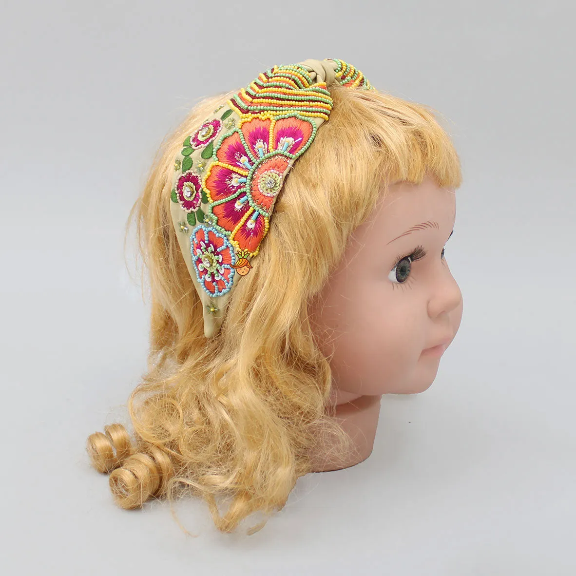 French Crepe Beige Floral Hair Band
