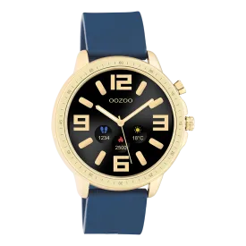 Gold coloured OOZOO smartwatch with dark blue rubber strap - Q00321