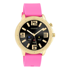 Gold coloured OOZOO smartwatch with raspberry pink rubber strap - Q00320