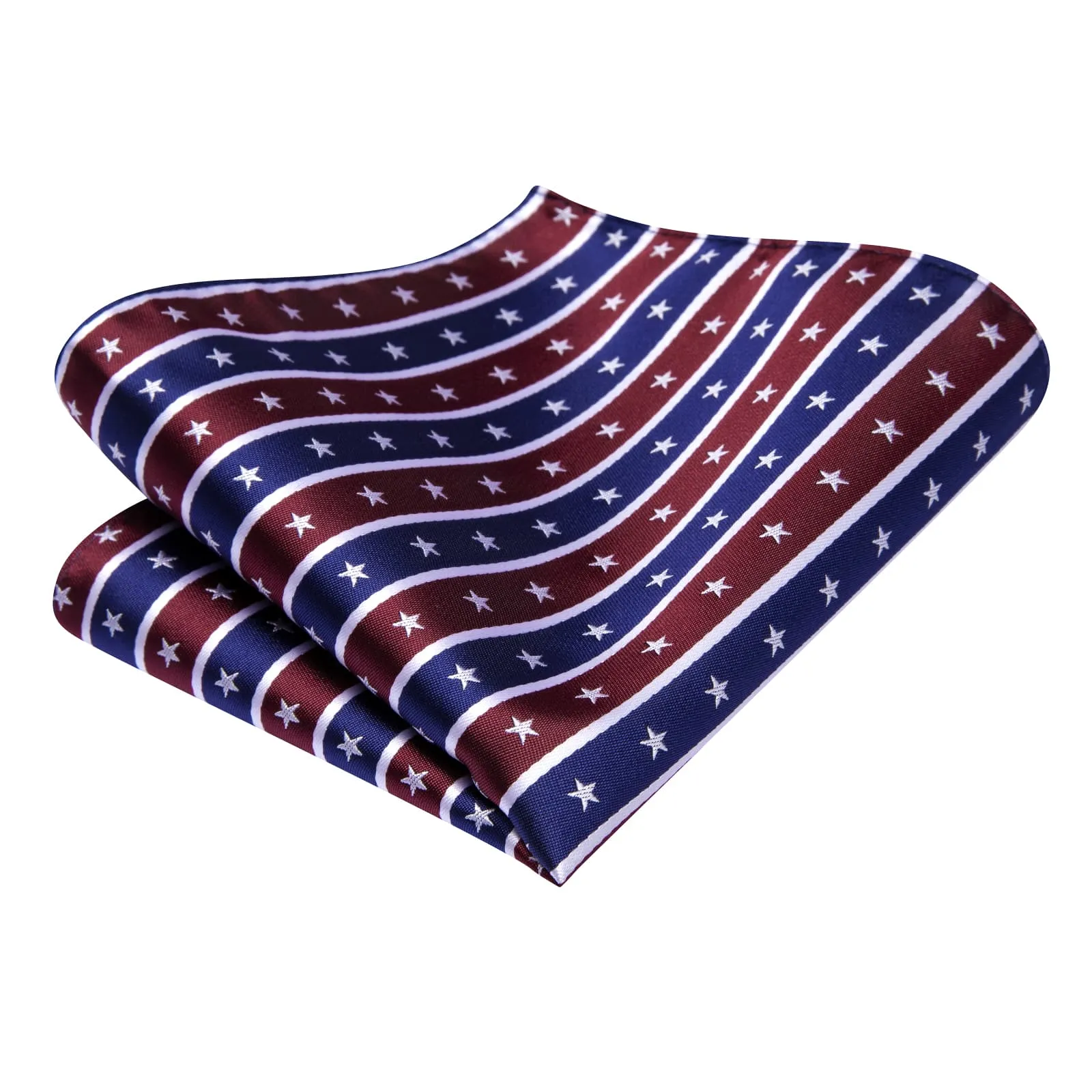 Hi-Tie Dark Blue Wine Red Tie White Stars Stripes Novelty Men Tie Set