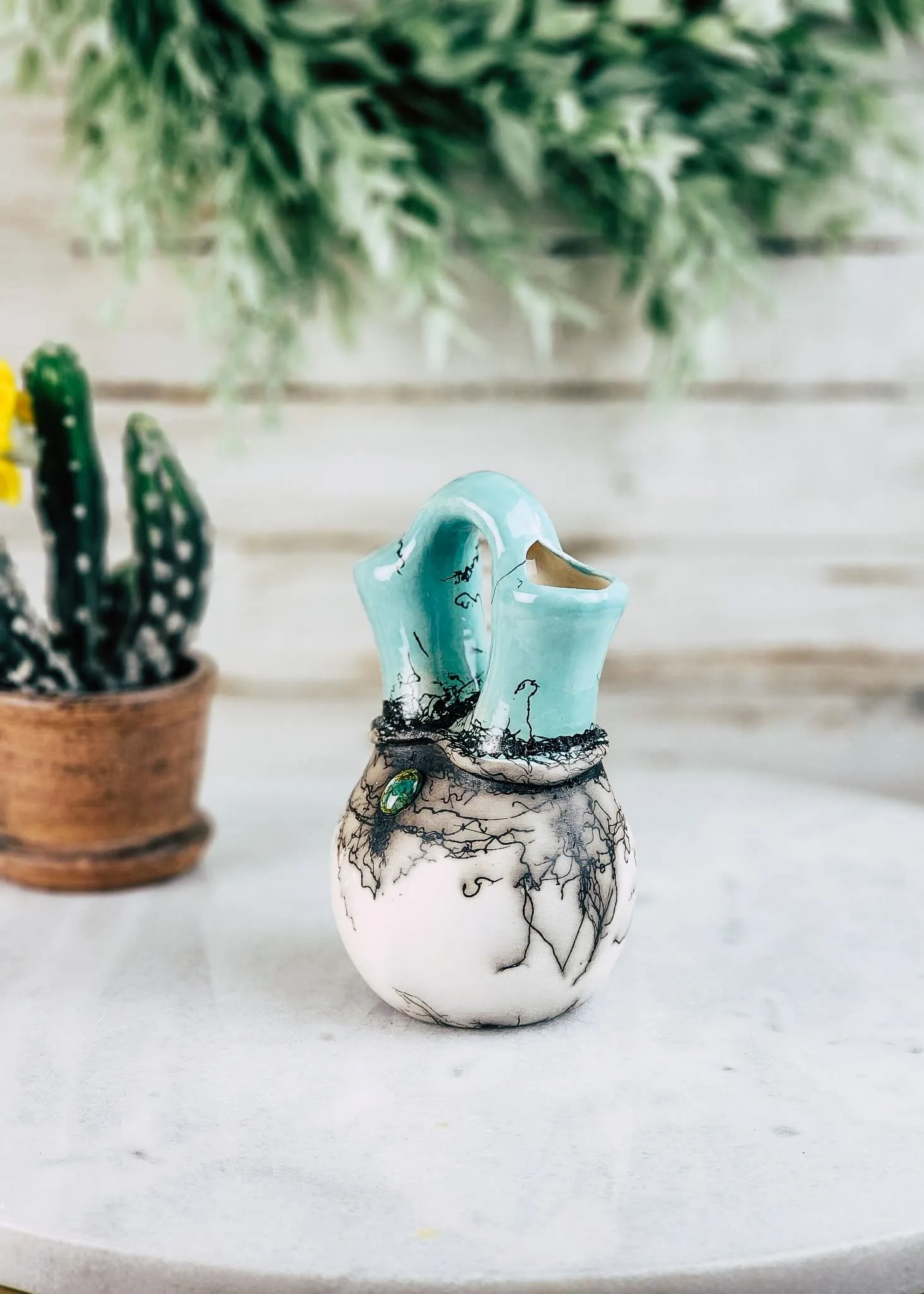 Horse Hair Turquoise & White Wedding Vase