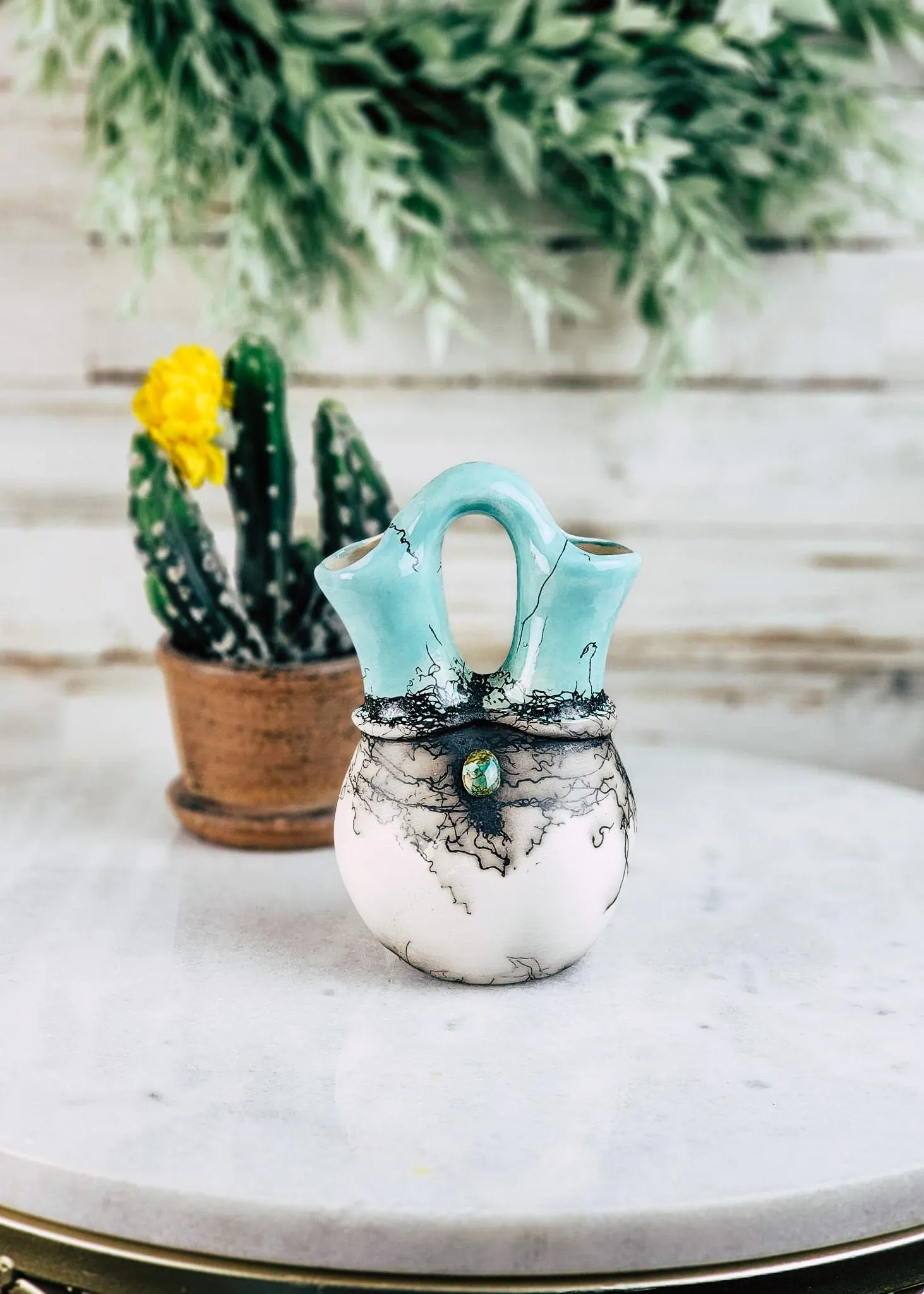 Horse Hair Turquoise & White Wedding Vase