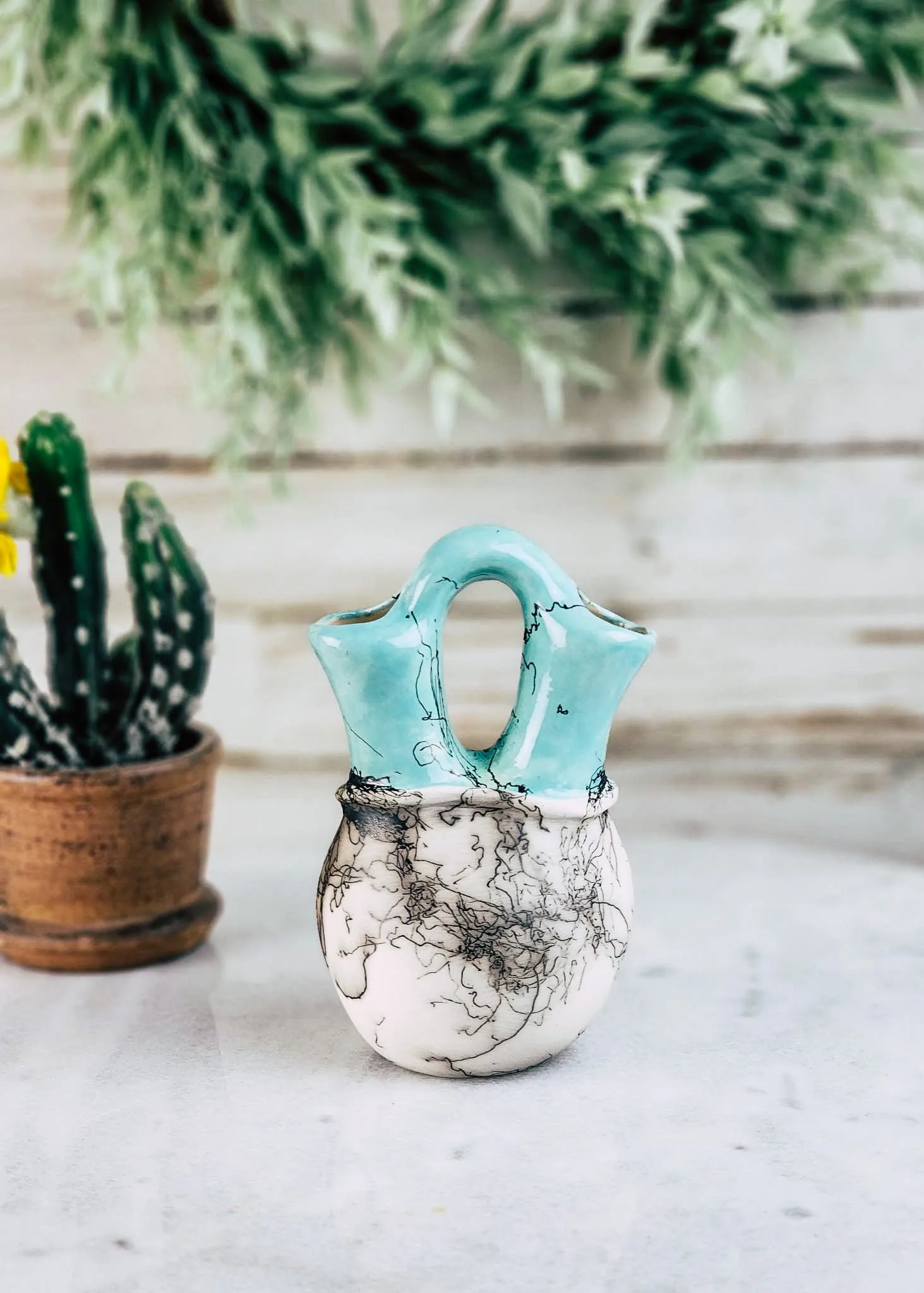 Horse Hair Turquoise & White Wedding Vase