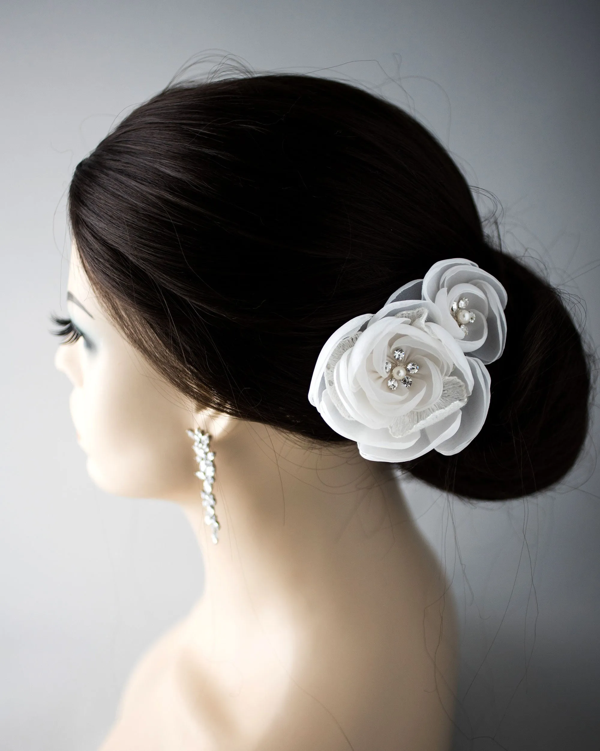 Ivory Organza and Lace Bridal Hair Flower