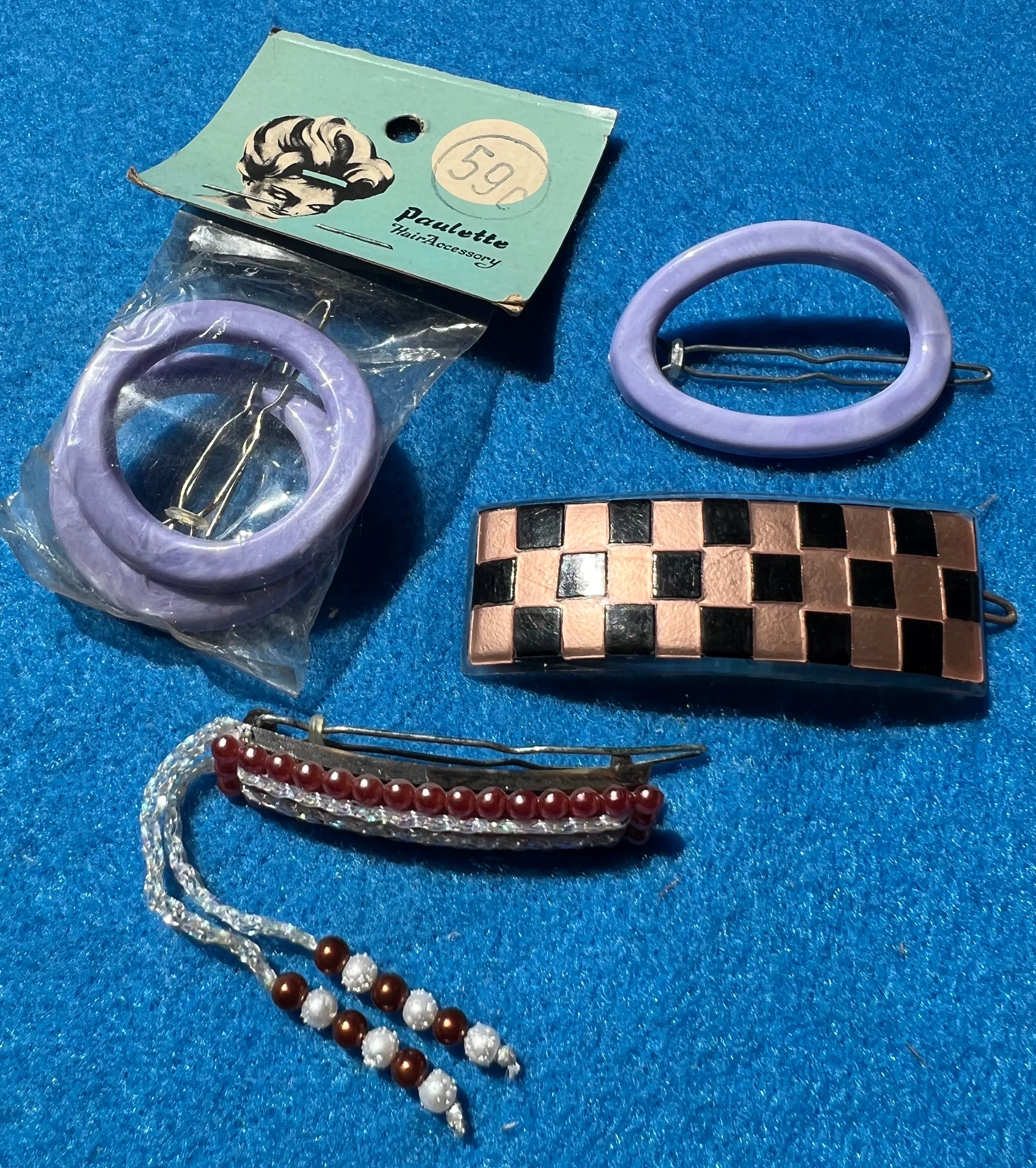 Job Lot of 11 Vintage Purple, Lilac and Maroon Barrettes, Hair Clips and Pins