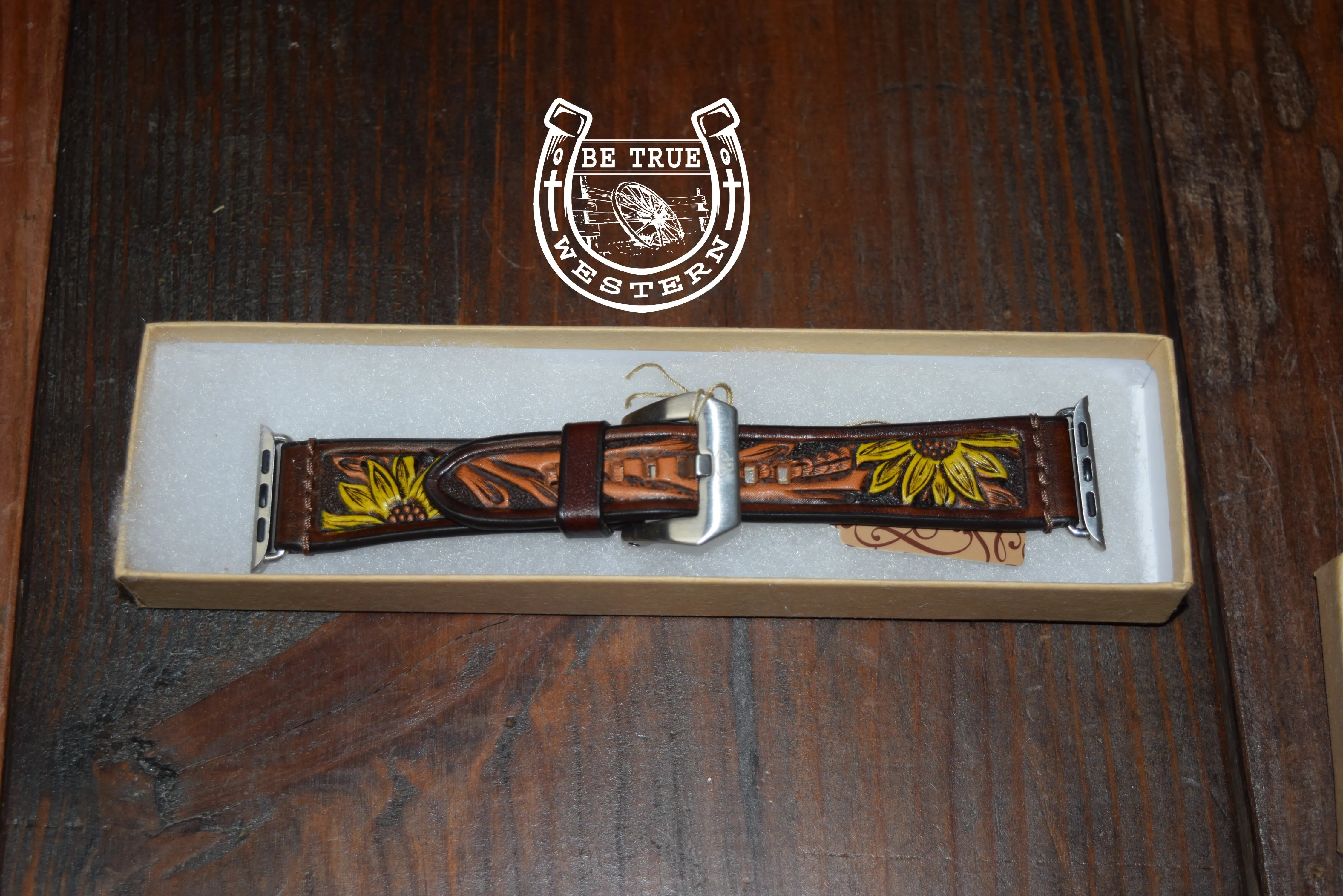 Leather Tapered Sunflower Apple Watch Band