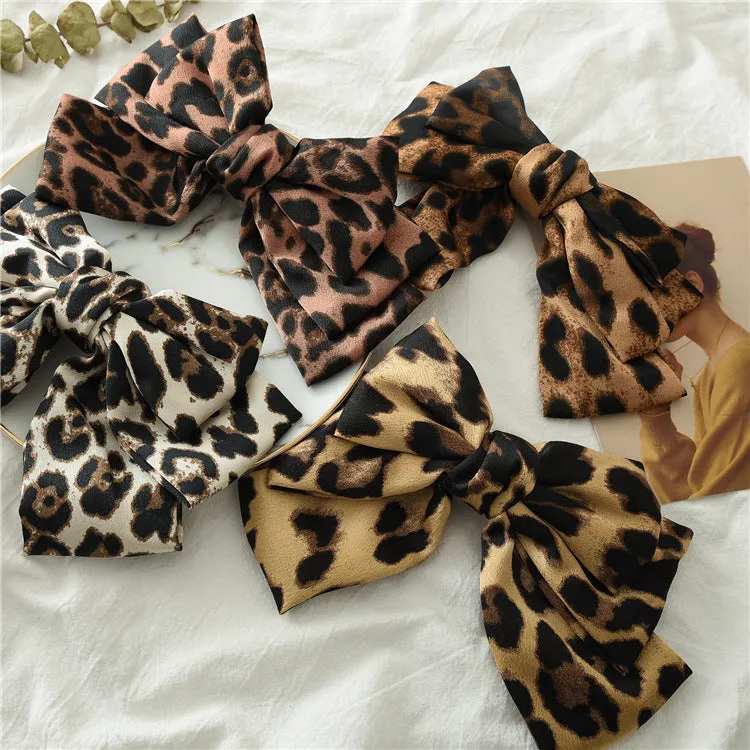 Leopard Hair Ring Bow Barrettes Spring Clip