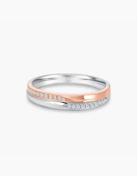 LVC Desirio Wedding Band in White Gold with Rose Gold Band Inlay with Diamonds