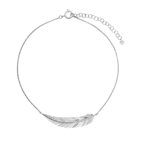 Medium White Gold Feather Necklace