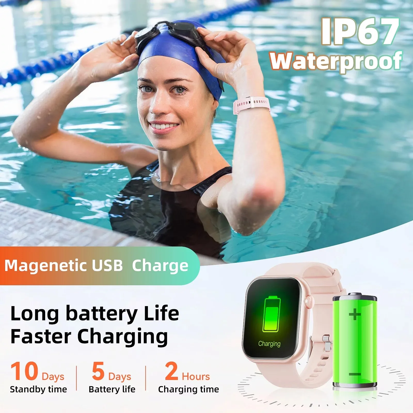 Mingdaln 2024 New 1.85-inch Men Women's Smartwatch with Answer/Make Calls/100  Sports Modes/Message Reminder, IP67 Waterproof Fitness Tracker for Android iPhone DevicesPerfect for Holiday Gifts