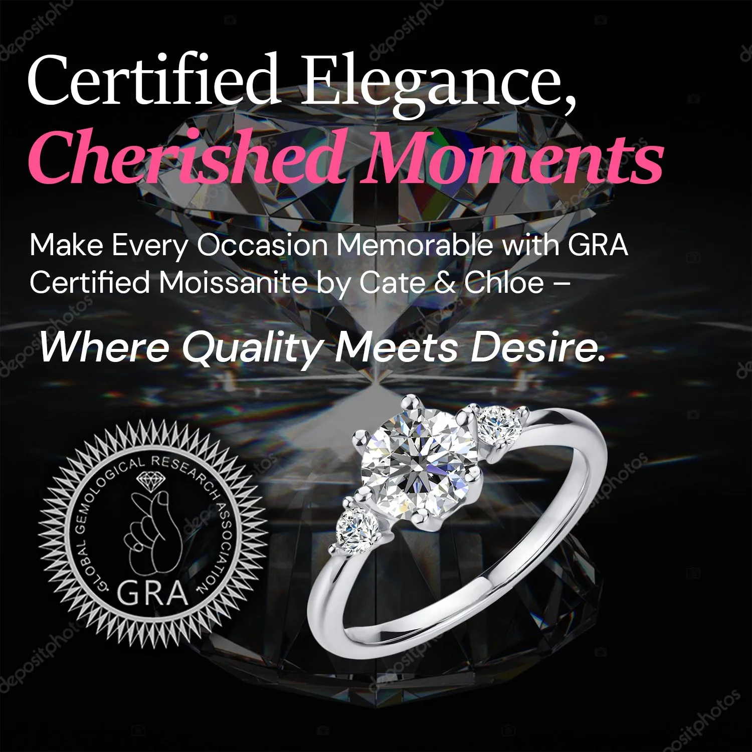 Moissanite by Cate & Chloe Sarah Sterling Silver Ring with Moissanite Crystals